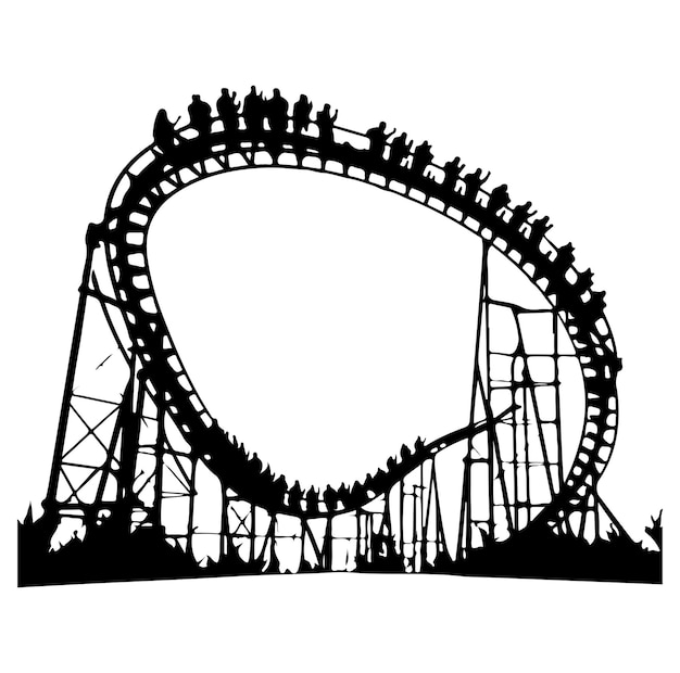 La silhouette du paysage du parc d'attractions, le carnaval, la foire, les montagnes russes, le carrousel horizontal