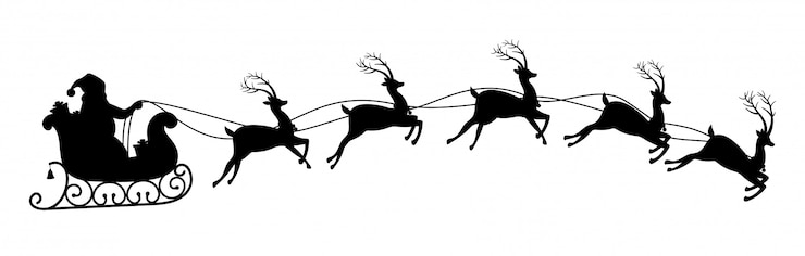 Vecteur silhouette du père noël à cheval sur le traîneau de renne.