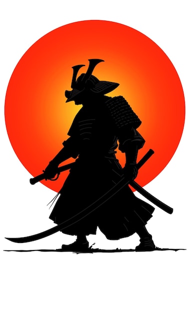 La silhouette du samurai au coucher du soleil