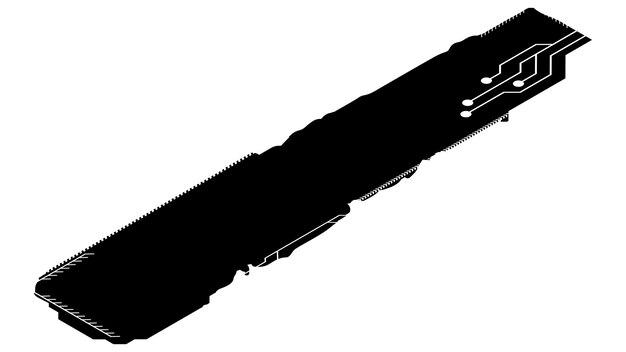 Silhouette d'élément de conception rectangulaire isométrique dans un style technique isolée sur une plaque technique longue blanche avec espace de copie clipart vectoriel