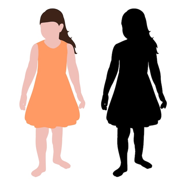 Silhouette de l'enfant et dans un style plat la fille se tient debout