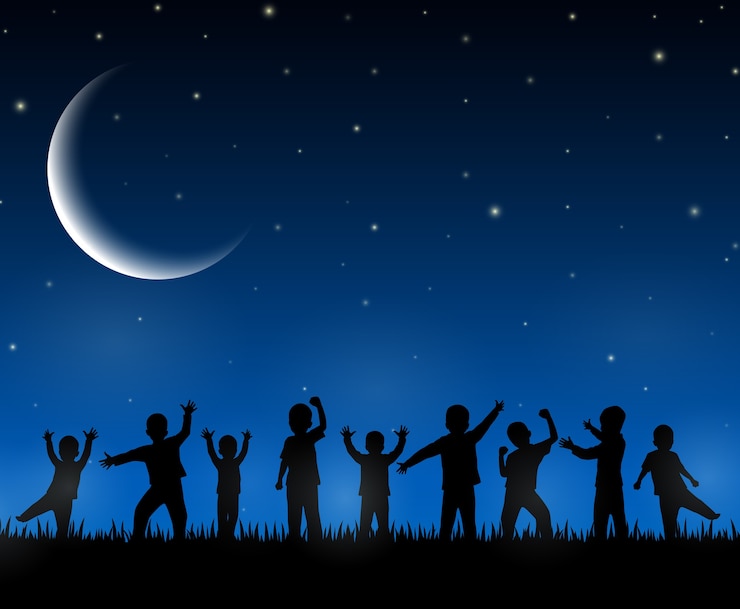 Vecteur silhouette d&#39;enfants sur fond de nuit