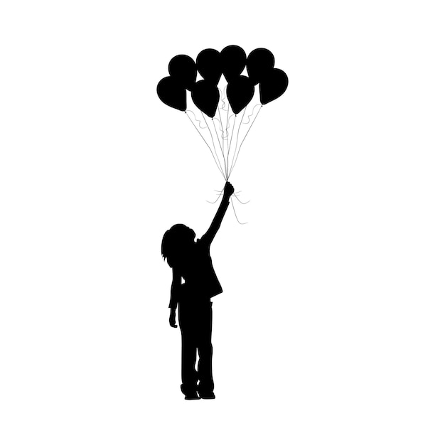 Silhouette D'enfants Tenant Un Groupe De Ballons