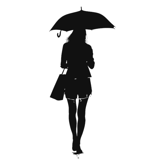 Vecteur silhouette étudiante avec parapluie couleur noire seulement