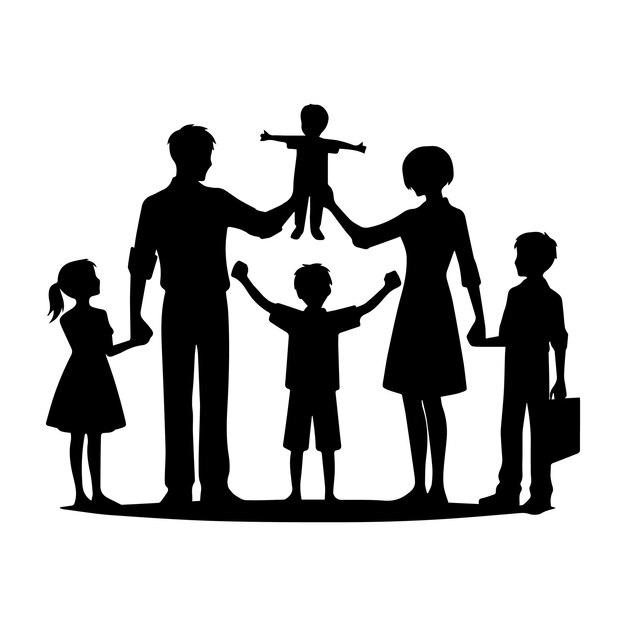 Vecteur silhouette de famille isolée sur fond blanc illustration vectorielle modifiable