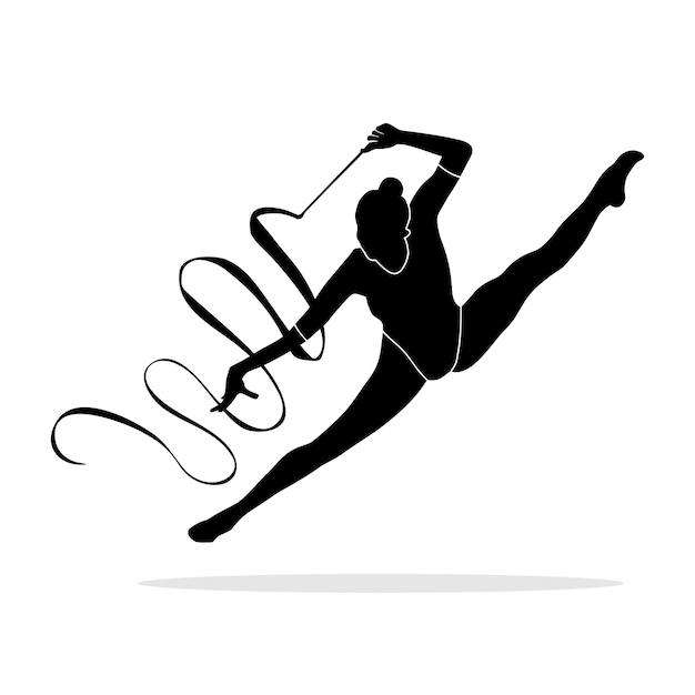 Vecteur silhouette féminine de gymnastique rythmique ruban