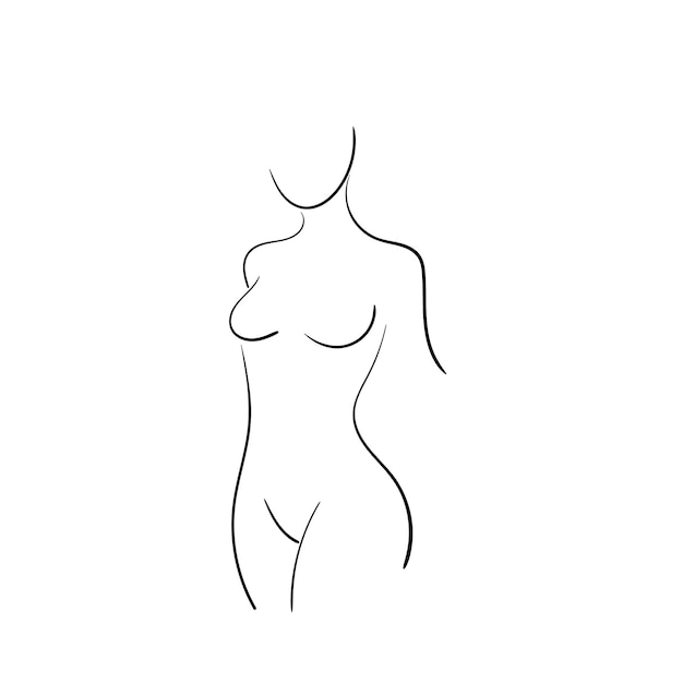 Silhouette Féminine En Maillot De Bain. Lignes Simples. Dessin à L'encre. Noir Et Blanc.