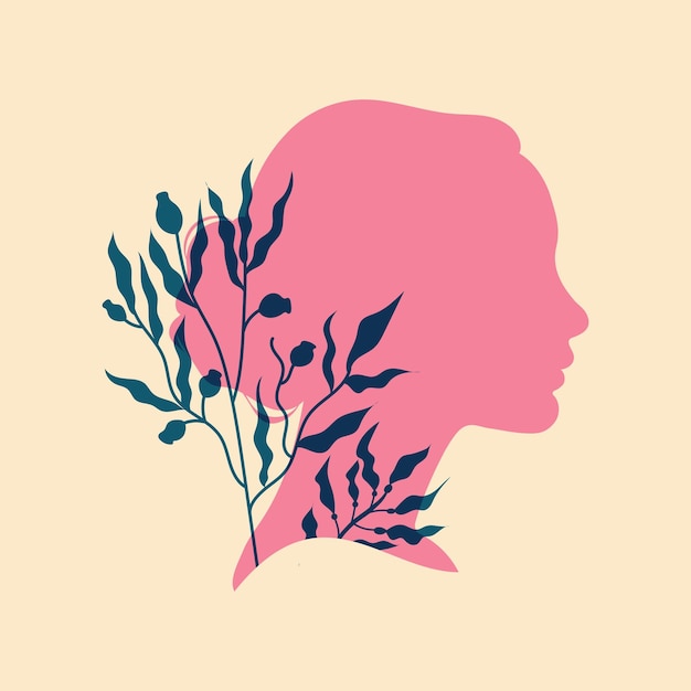 Silhouette Féminine En Profil Illustration Vectorielle Dans Un Style Minimaliste Avec Effet D'impression Riso