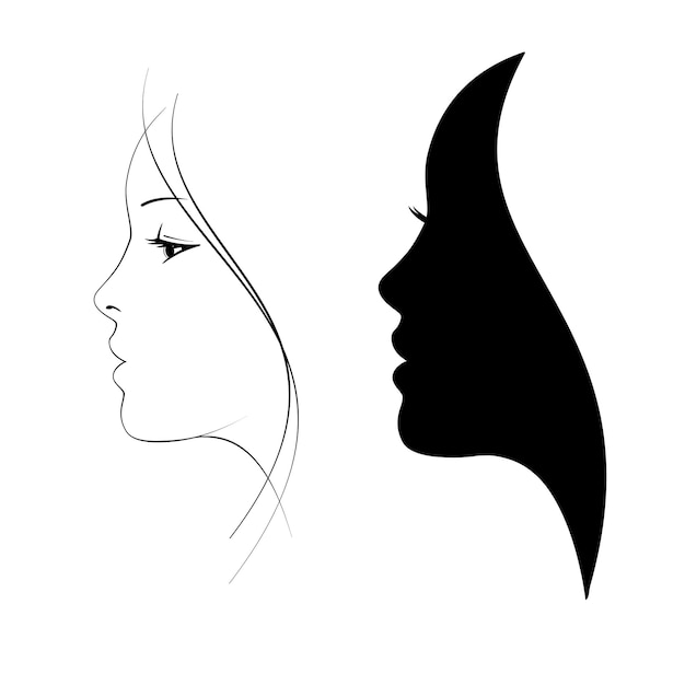 Vecteur silhouette féminine. vue de profil de visage de femme. portrait de jeune fille beauté