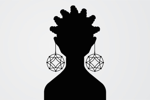 Vecteur silhouette d'une femme africaine avec une coiffure et une boucle d'oreille à nœuds bantous. beau vecteur de fille noire.