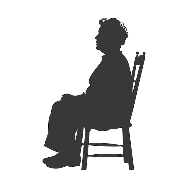 Vecteur silhouette d'une femme âgée assise dans la chaise couleur noire seulement