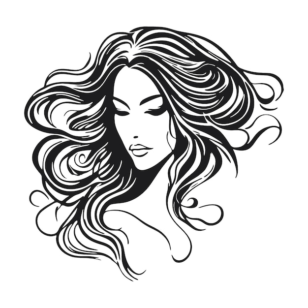 Silhouette d'une femme aux cheveux longs et courants avec un fond isolé