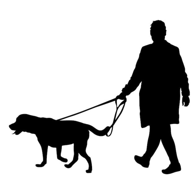 Silhouette d'une femme et d'un chien sur un fond blanc