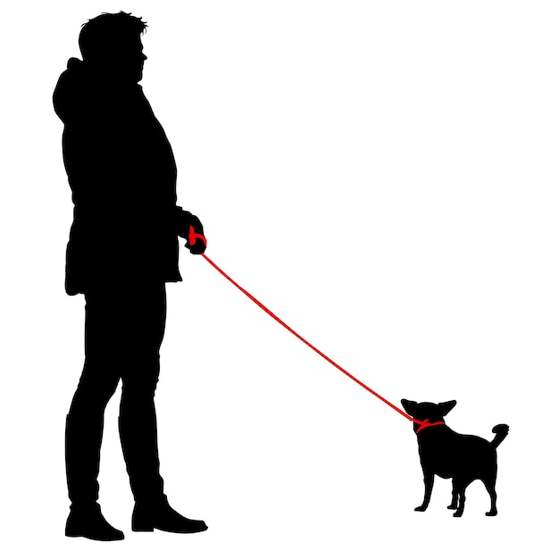 Silhouette De Femme Et Chien Sur Fond Blanc