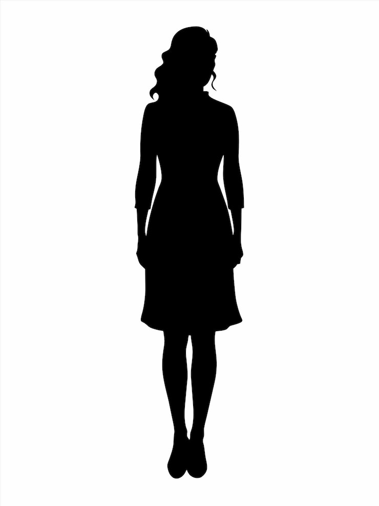 Vecteur une silhouette d'une femme dans une robe et un chapeau