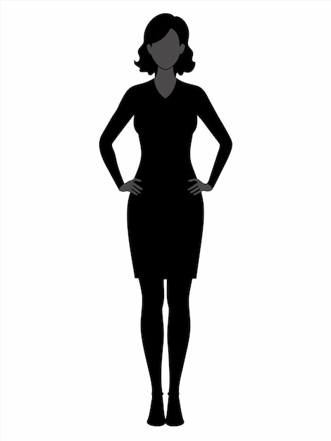 une silhouette d'une femme dans une robe avec ses mains sur ses hanches