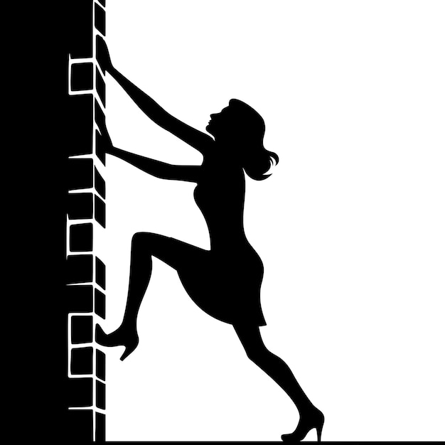 Silhouette D'une Femme Essayant De Grimper Sur Un Mur Illustration Vectorielle