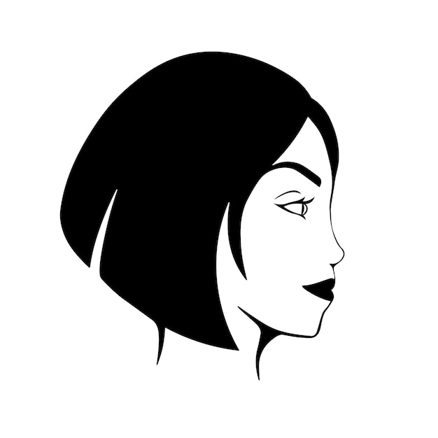 Vecteur silhouette de femme sombre carte d'icône art plat sur un visage blanc du côté cheveux courts lèvres sombres signe