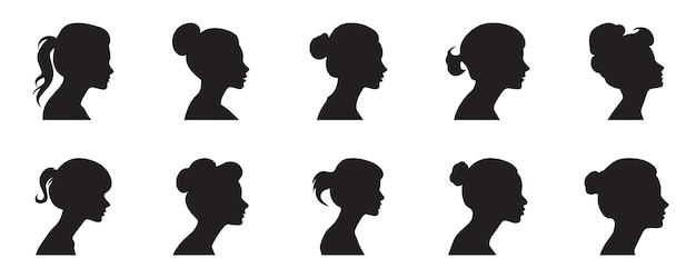 Vecteur silhouette d'une femme vue du côté collection vector clipart