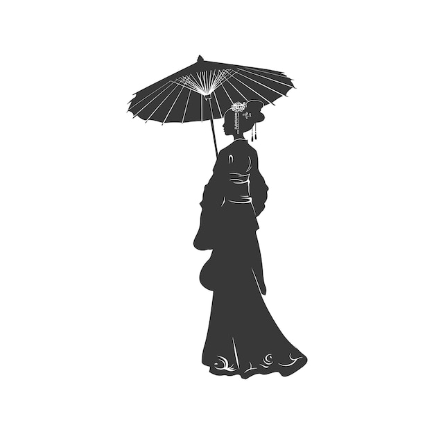 Vecteur silhouette de femmes chinoises indépendantes portant un hanfu avec un parapluie de couleur noire seulement