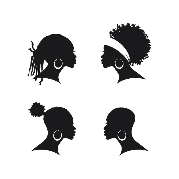 Vecteur silhouette femmes noires avec divers vecteur de style de cheveux