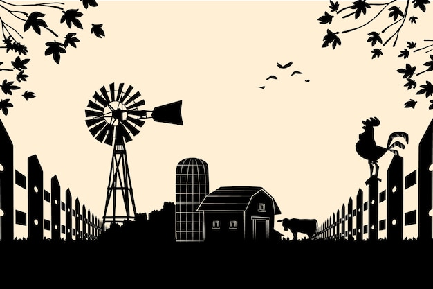 Silhouette De Ferme Dessinée à La Main