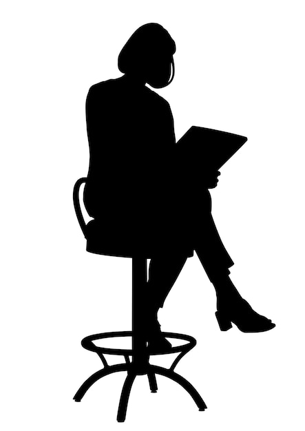 Vecteur silhouette d'une fille assise sur une chaise illustration vectorielle dans un style plat