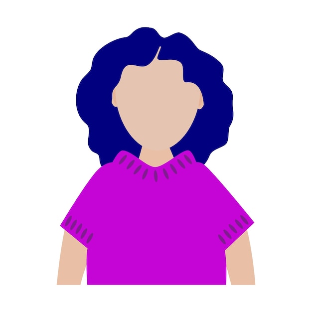 Vecteur silhouette d'une fille aux cheveux bleus ondulés avatar vector illustration plate