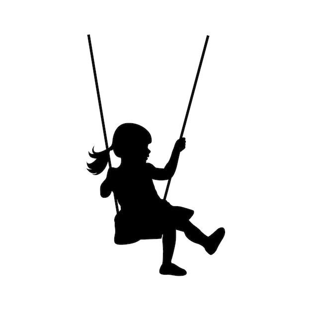 Vecteur silhouette d'une fille jouant swinging swing girl swinging silhouette isolée sur le blanc