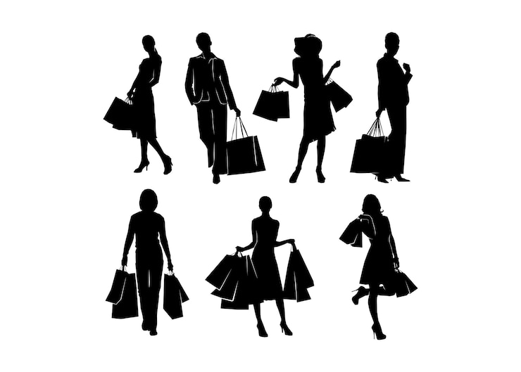 Vecteur la silhouette d'une fille qui fait du shopping