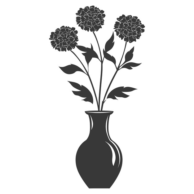 Silhouette De Fleur De Marigold Dans Le Vase Couleur Noire Seulement