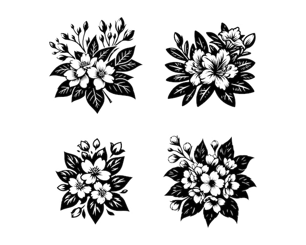 Vecteur la silhouette des fleurs d'azaleas est une icône vectorielle de conception graphique du logo