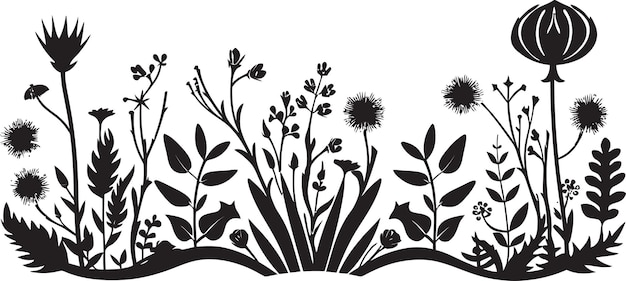 Vecteur silhouette de fleurs à l'encre emblème à la frontière noire botanique boundary noir design d'icône florale