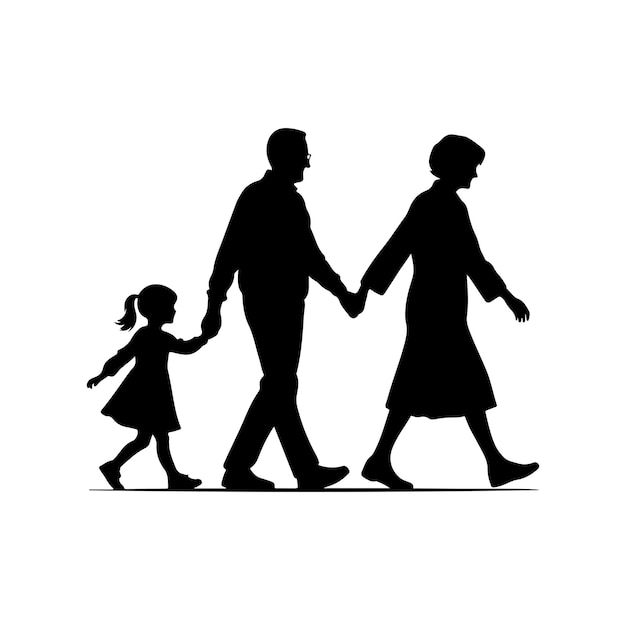 Vecteur silhouette de freevector des grands-parents marchant avec l'icône de l'illustration de la petite-fille
