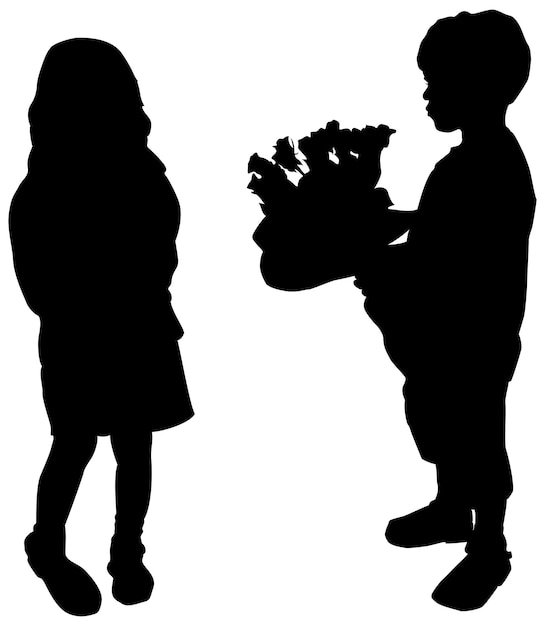 Vecteur silhouette de garçon et de fille avec des fleurs illustration d'amour