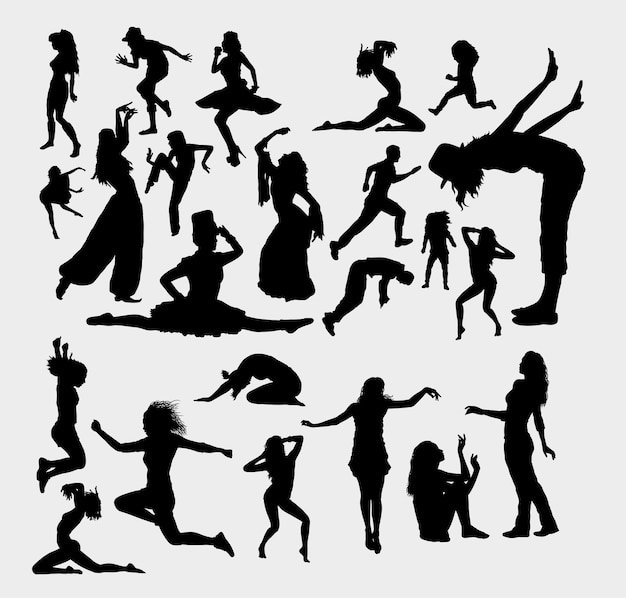 Silhouette De Gens Heureux Action