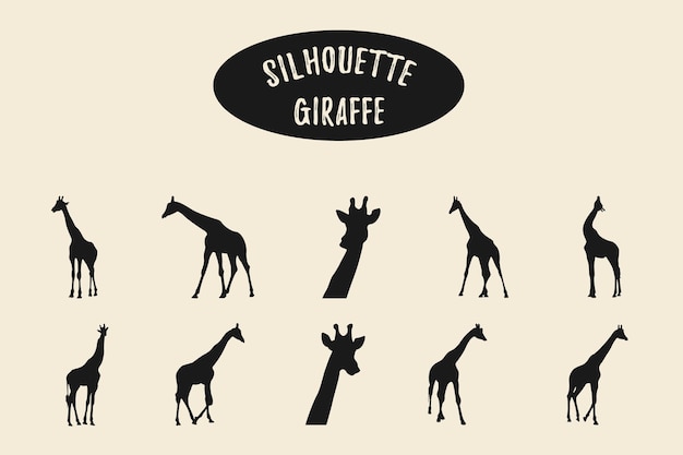 Vecteur silhouette de girafe ensemble d'illustration de silhouettes noires de girafe