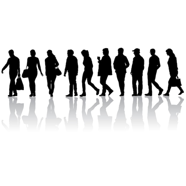 Vecteur silhouette groupe de personnes debout sur fond blanc
