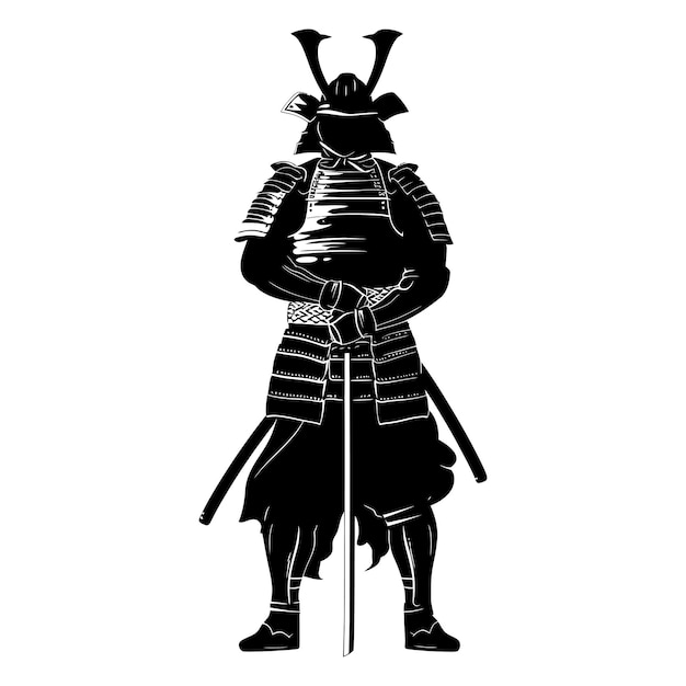 Silhouette De Guerrier Shogun Japonais Couleur Noire Seulement