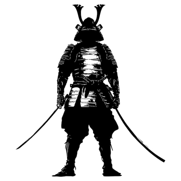 Vecteur silhouette de guerrier shogun japonais couleur noire seulement