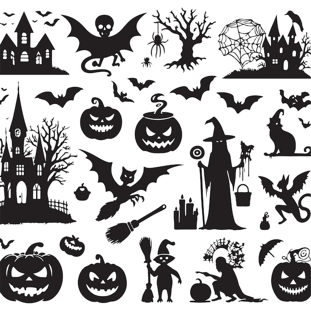 Silhouette d'Halloween dessinée à la main par vecteur libre sur fond blanc