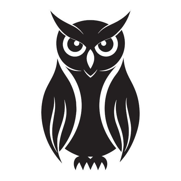 Vecteur une silhouette de hibou en noir et blanc avec un clip-art vectoriel du logo