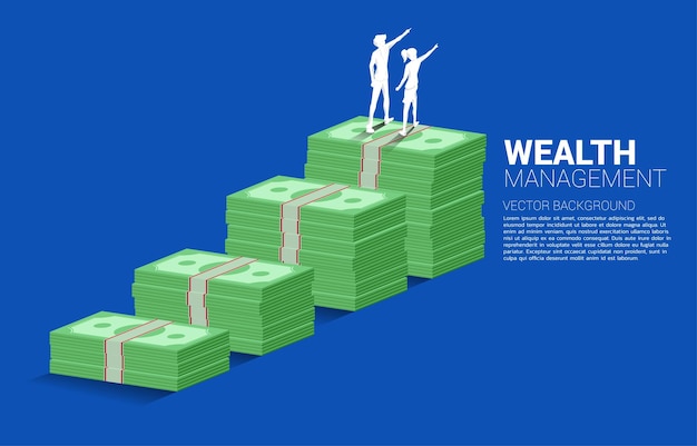 Silhouette D'homme D'affaires Et De Femme D'affaires Debout Devant Le Graphique De Croissance Avec Pile De Billets De Banque Concept D'investissement Réussi Et De Croissance Des Affaires