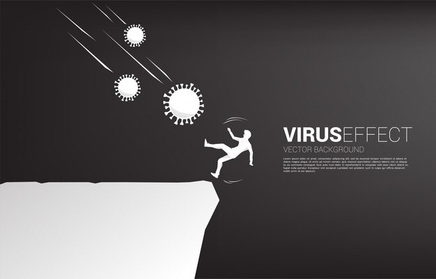 Silhouette d'homme d'affaires tombant du virus corona pour tomber de la vallée. Concept de crise économique de l'épidémie de virus.