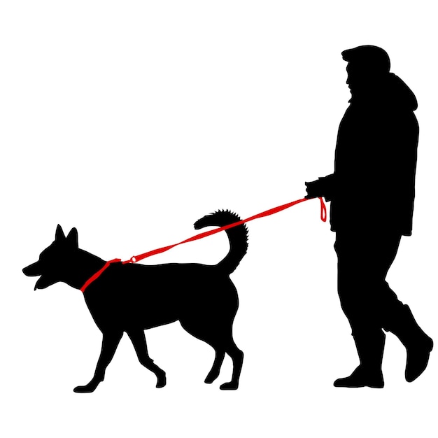 Vecteur silhouette d'homme et de chien sur fond blanc