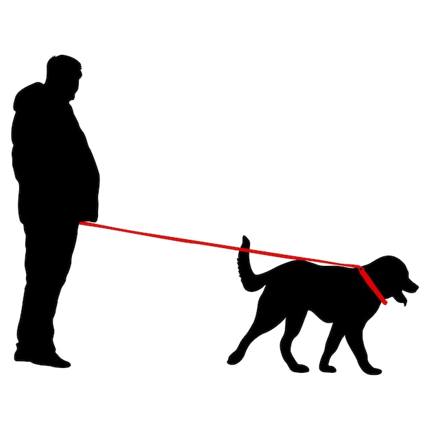 Vecteur silhouette d'homme et de chien sur fond blanc