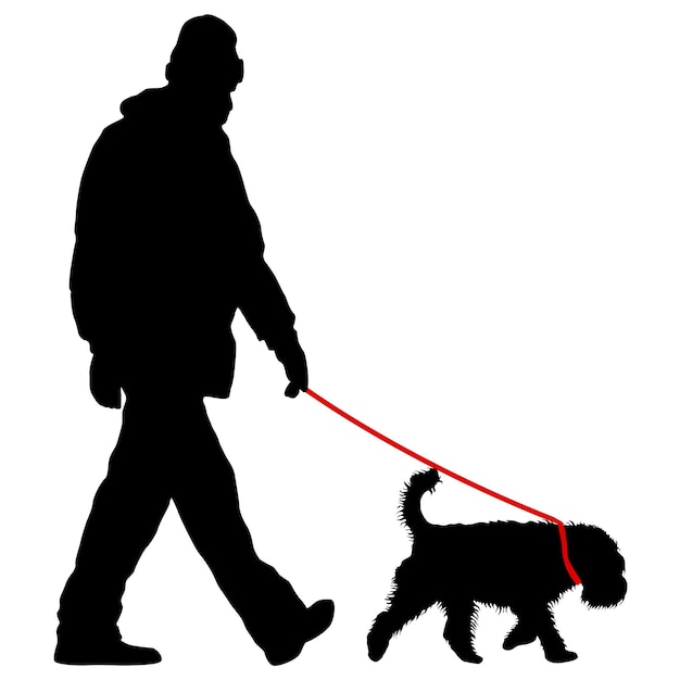 Vecteur silhouette d'homme et de chien sur fond blanc