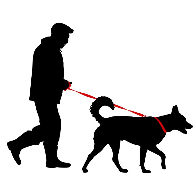 Vecteur silhouette d'homme et de chien sur fond blanc