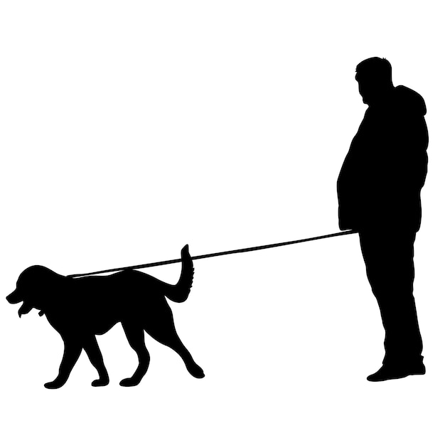 Vecteur silhouette d'homme et de chien sur fond blanc