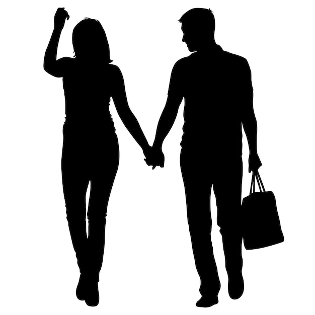Vecteur silhouette homme et femme marchant main dans la main